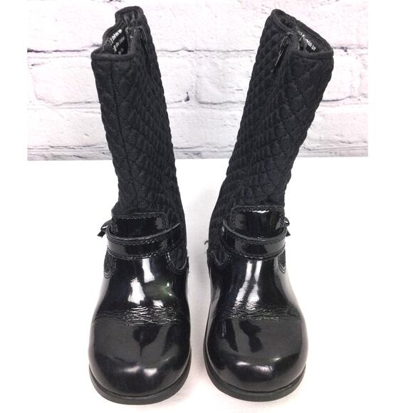 Pediped Naomi Patent Leather Side Zip Black Mid-calf Quilted Kids Boot Size 26 - Picture 2 of 12
